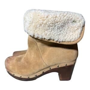UGG Lynnea Wood Clog High Heel Boot Chestnut Suede Women size 7